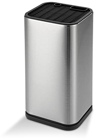 Sumteene Universal Knife Block, Knife Holder without Knives, Stainless Steel Knife Storage Block for 3.5 to 8 Knives, with Slots for Scissors and Sharpening Rod,for Kitchen Counter