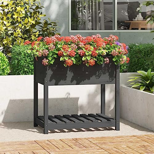 FUDUGEHMIOFWFJJ hochbeet schmal,fertigteich,pflanzkübel rund,Pflanzkübel mit Ablage Grau 82,5x54x81 cm Massivholz KieferGeeignet für Garten, Terrasse, Schlafzimmer, Wohnzimmer