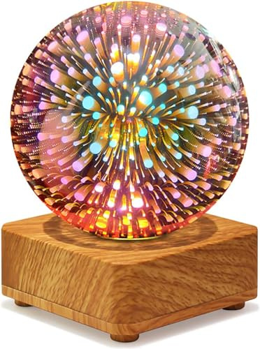 EONANT Luce notturna dei fuochi d'artificio 3D, lampada da tavolo USB da sogno con base, proiezione di fuochi d'artificio stella camera da letto caffè bistrot decorazione atmosfera di vacanza（A Pois.）