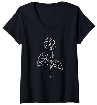 Donna Line Art Fiori di Begonia Maglietta con Collo a V