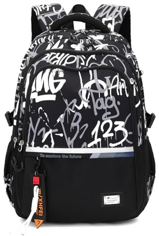 Amythe Schulrucksack Teenager Rucksack für Jungen - Wasserdichter Casual Daypack, Schulranzen Ideal für Schule, Reisen und Hochschulen, School Bag Schwarz