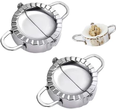 2 Piezas,Empanadillas Molde,Dumpling Maker,Acero Inoxidable Fabricante De Bolas Masa,Ravioli Maker,Para Hacer Empanadillas Ravioli Mano(Pequeño 7,5 Cm, Grande 12,5 Cm）