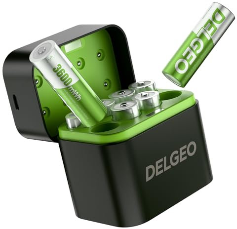 Wiederaufladbare Lithium Akkus AA 8 Pack mit Ladegerät, 3600mWh Hohe Kapazität 1.5V AA Batterien, Lang anhaltende wiederaufladbare Lithium Batterie aa mit Integrierter Charing Aufbewahrungsbox