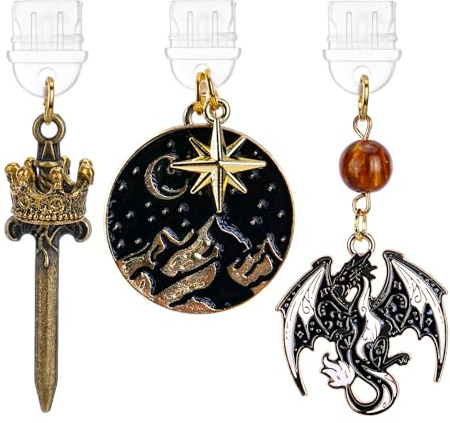 TAKEALOOKO Dust Plug Charms for Kindle - 3 Pack Wyvern Dragon Star and Moon Dust Plug Compatible with Kindle, Mystical Aesthetic Pendants, Charging Port Cover for Phone Type C/USB C