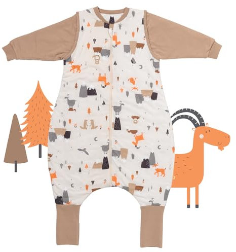 schlummersack Baby Schlafsack mit Füßen und Ärmeln – 1 Tog, 110 cm für Körpergröße 110-120 cm – Atmungsaktiv, verlängerbare Bündchen, Anti-Rutsch, Oeko-Tex zertifiziert, Bergtiere-Design