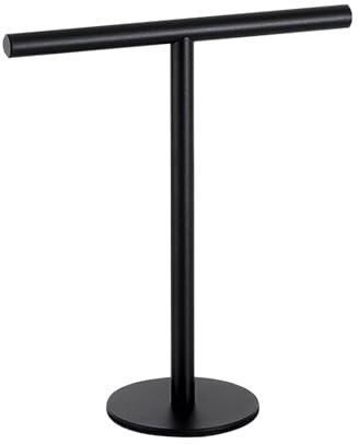 Porte-serviettes sur pied, en acier inoxydable, en forme de T pour comptoir de salle de bain et de cuisine, 27,3 x 12 x 32 cm, économiseur d'espace, noir/argenté