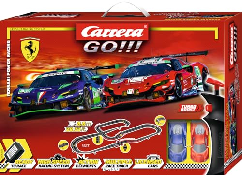 Carrera GO!!! 20062575UK Ferrari Power Racing Race Track Set 1:43 Scale 8.6 Metres With Licensed Ferrari 296 GT3 Cars Slot Cars Suitable from 6 Years+