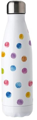 Purely Home Polka Dots Stainless Steel Water Bottle - Colourful Rainbow Double Walled 500ml Metal Hot/Cold Drinks Bottle Outdoor Gifts