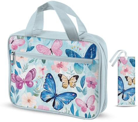 Hobbspring 1Pc Bibelhülle Mit Griffen 27x20cm Groß Bibel Tragetasche Mit Reißverschluss Schmetterlings Bibelschutz Mit Taschen Und Lesezeichen Für Frauen Und Männer Zum Tragen von Bibelbüchern