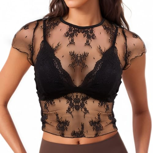 uinnossvc Damen Netzoberteil Durchsichtige Schwarze Bluse Sexy Rundhalsausschnitt Tank Tops Ärmellos Print Mesh Top Netzshirt Damen Netz Oberteil Frauen (M)