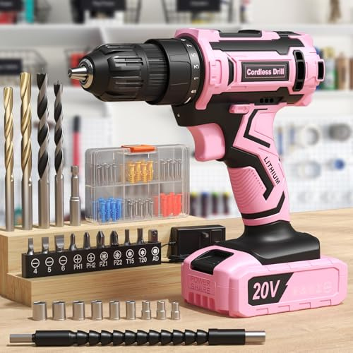 VIWKO Cordless Pink Drill, 20V Electric Combi Drill Set with 85 Accessories, 2.0Ah Rechargeable Battery Power Drills, Electric Screwdriver 370 in-lb 25+1 Torque, Power Tools for DIY & Home Projects