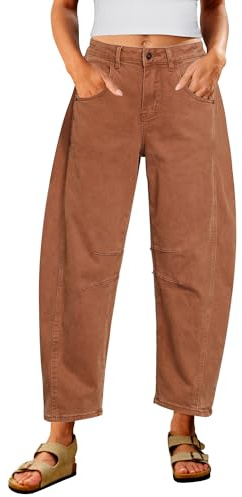 Utyful Barrel Jeans Damen Cropped Baggy Trendy Hohe Taille Distressed Loose Stretch Denim Hose Jeans mit Taschen