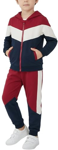 Valcatch Conjunto de chándal para niños y niñas con bloques de color de 2 piezas, traje de jogging, chaqueta sudadera con capucha y cremallera y pantalones deportivos Jooger, ropa casual de estar por