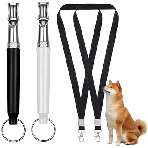 Zwenjuan Silbato Ultrasónico para Perros,2 Piezas Silbato con Cordón Ajustable,Silbato para Perros para Recordar el Silbato Antiladridos,Ayuda de Educación para Perros(Negro + Blanco)