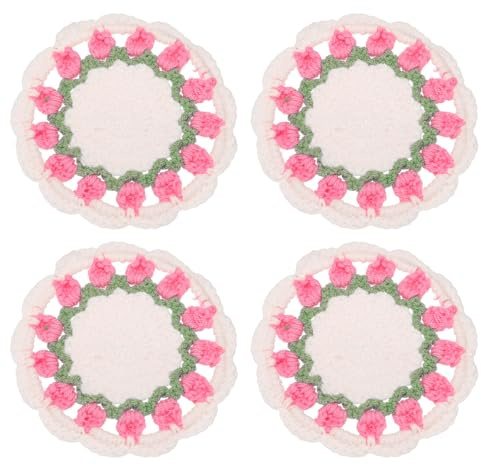uxcell Floral Crochet Coasters, Flower Knitted Cup Mats Crochet Plant Pot Coaster for Wedding Birthday Party Home Office Decor Green