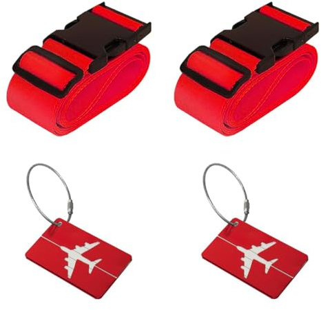 GNALIA Correa Maleta, 2 Unidades + 2 Tarjetas Embarque, Cintas Equipaje 5Cm Ancho Rojo, Identificación Rápida Maletas Bolsas Viaje