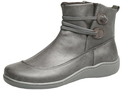 2026 Botines Mujer Mujer Casual Color Sólido Botines con Cordones Talla Grande Suela Plana, Baja Ancha Apertura Botas de Tobillo Botas Cortas, gris, 40 EU
