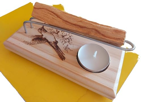 YA-DECOREGALOS Quemador de Palo Santo Artesanal Imagen Colibri, Prosperidad Abundancia Buenas Noticias Varillas metálicas, Palo Santo y velita de te Incluidas.