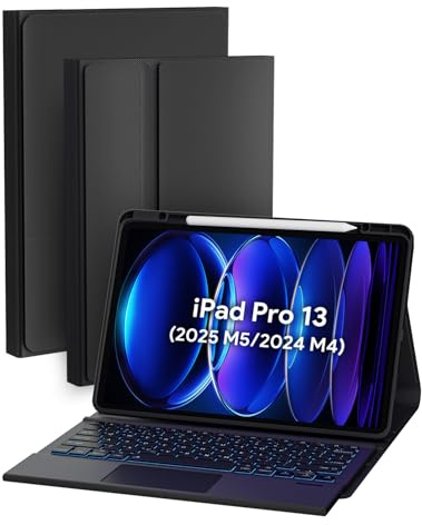 Doohoeek Case with Keyboard for iPad Pro 13 inch M5/M4 (2025/2024), Bluetooth Wireless Backlit Detachable Keyboard Type Folio with Multi-Touch Trackpad, Black