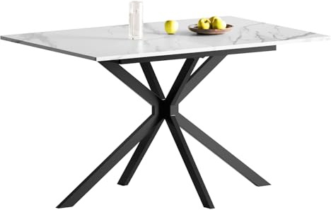 Luxstein Extendable Dining Table,120-160 cm Marble Effect Rectangular Kitchen Table for Dining Room, Kitchen,Restaurant