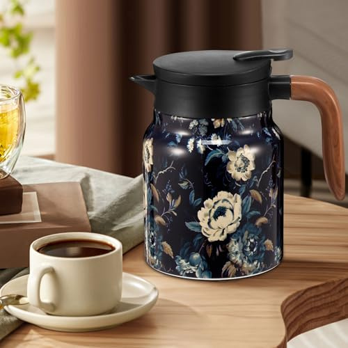 1000ML Vintage Pattern Tea with Built in Infuser,Insulated Teapot,Thermal Carafe,Thermal Jug,Infusers Teapot with Insulated Infuser Teapots for Coffee,Tea(Blue White)