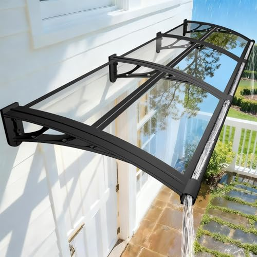 NacstarHome Marquesina Puerta Exterior y Ventanas 60x330cm, Tejadillo Protección contra Sol y Lluvia, Transparente Sólido Resistente Policarbonato Toldo para Puertas Entrada con Lavabo