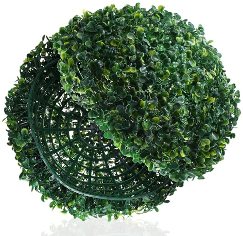 SAFIGLE Bola de Boj Artificial 33 CM Juego de 2 Bolas Decorativas de Césped Sintético Resistentes para Interiores y Exteriores Decoración Colgante para Jardín Porche y Hogar