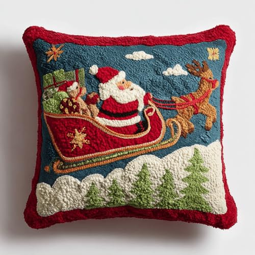 Taxpy Diy Knüpfkissen Set Weihnachten Knüpfsets,Knüpfkissen,Sticksets,Diy-Teppich,Handarbeiten,Christmas latch hook kit 43x43cm -4