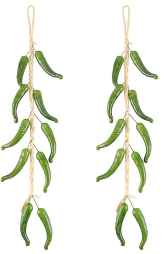 WADORN Juego de 2 cuerdas de pimienta artificiales, pimiento artificial y realista, como decoración de verduras, hilos colgantes como accesorios para fotos, para el hogar, cocina, fiestas de granja y