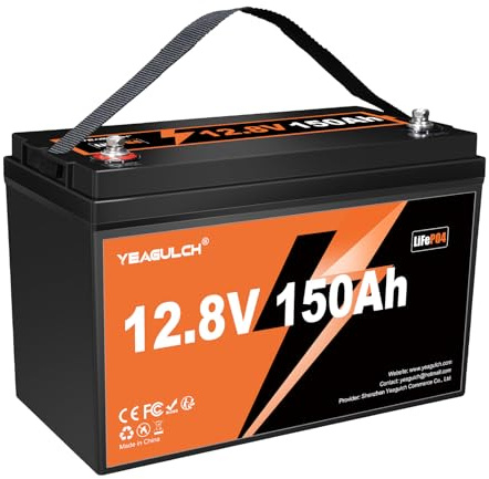 Batería LiFePO4 12V 150Ah con BMS 100A, 1920Wh, 15000 Ciclos, Batería de Litio Recargable para Almacenamiento de Energía Doméstica, Sistema Solar, Caravana, Autocaravana, Camping y Respaldo