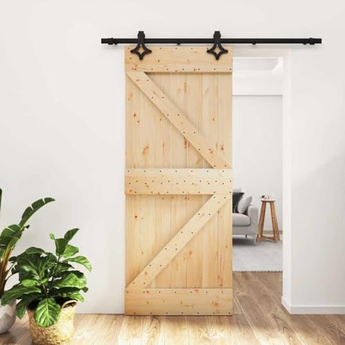 Set di montaggio per porta a soffietto con distanziatore, porta scorrevole con guarnizione, 85 x 210 cm, in legno massello di pino scorrevole, per sistema di porte scorrevoli e guida a pavimento