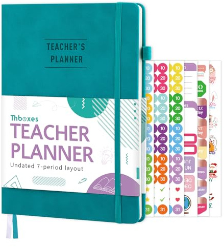 Teacher Planner, Undated Teachers Lesson Plan Book Hardcover, Blue | 100 GSM Paper, Include Student Checklists, Seating Chart, Communication Log, 6 Sticker Sheets, 25 x 17.5 cm