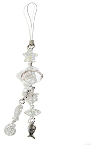 JIRVEX 1 Stück Phone Charm Y2K Ästhetischer Handyanhänger Windspiel Stil Klarer Seestern Fisch Anhänger für Bag Charms Tasche Schlüssel Kamera