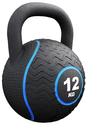 GORILLA SPORTS® Kettlebell Gummi | Eisensandkern & Gummiummantelung | Ergonomischer Griff | 4 kg bis 20 kg | Kraft- und Functional-Training (c) 12kg Blau)