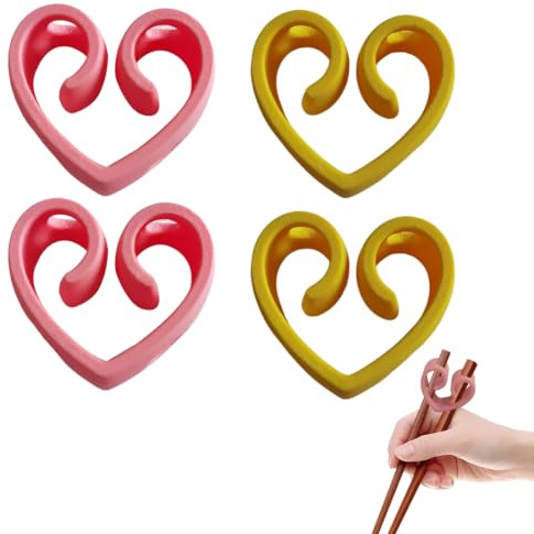 4 Pezzi Bacchette Sushi, Riutilizzabili Chopsticks Helpers Formazione Chopstick Connettore Facile Chopstick Trainers Cœur Per Adulti,Principianti O Studenti (Giallo, Rosa)