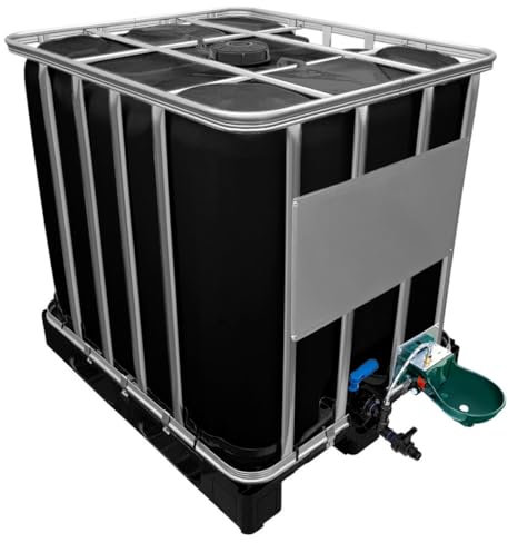 REKUBIK 1000l IBC Wassertank in SCHWARZ mit Tränkebecken auf PE-Palette NEU