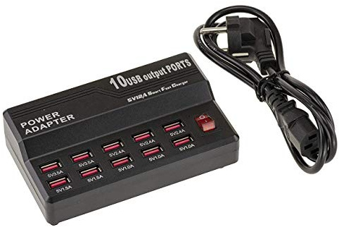 KALEA-INFORMATIQUE Station de Charge USB Industrielle 10 Ports 60W | Station de charge industrielle USB à 10 ports avec courant de sortie réglable de 1 à 3,5 A et puissance totale de 60 W.