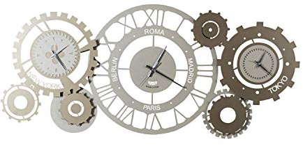 Arti e Mestieri Fuso Meccanico Horloge Murale fuseaux horaires Chiffres Romains, Couleur Sable Bronze, Beige