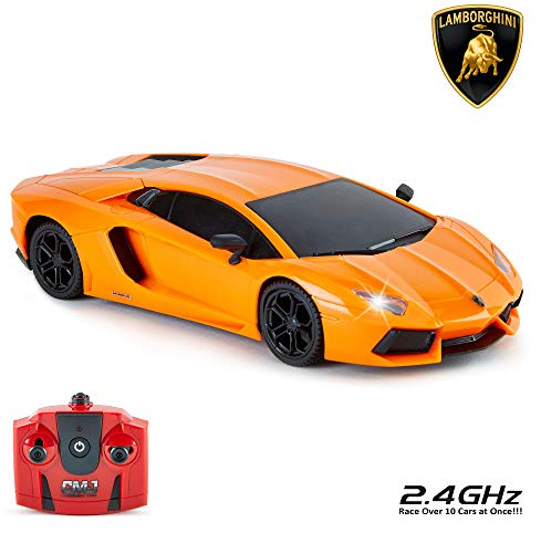 Lamborghini Aventador Offizielles Lizenziertes ferngesteuertes Auto mit Arbeitsscheinwerfern, funkgesteuertes RC-Auto im Straßenmaßstab 1:24, 2,4 GHz, großartiges Spielzeug (Orange)