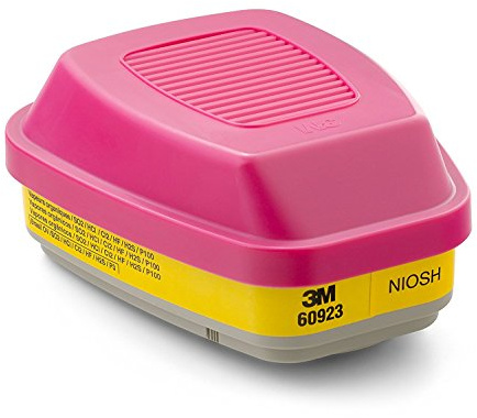 3M Organic Vapor/Acid Gas Cartridge/Filter 60923, P100 Respiratory Protection, 4 Filters