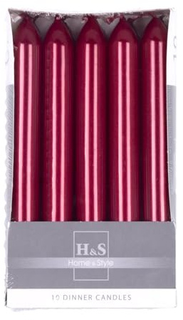 DONAU Home Juego de velas de varilla lacadas lisas/rojo metálico, 10 unidades en caja, 17 x 2 cm de diámetro, sin perfumar, cilíndricas, para decoración en el salón, baño, 6 horas de combustión