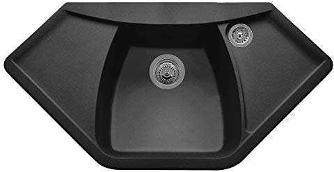 Fregadero PLADOS CX0981 una bañera grande + encimera de drenaje + escurreplatos (Antracita)