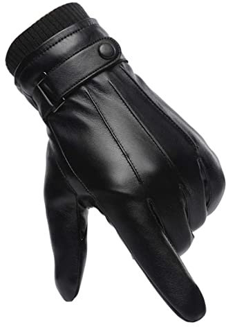 Winter Handschuhe Herren Faux Leder Warm Dick Vlies Winddicht Kälteschutz Thermal Fäustlinge Anti-Rutsch Berührungssensitiver Bildschirm für Outdoor Fahren Camping Damen Teenager