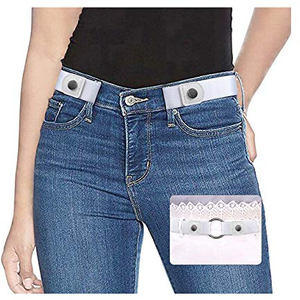SUOSDEY Elastischer Stretchgürtel Damen & Herren, Unsichtbarer Gürtel ohne Schnalle für Jeans Hosen, weiß, 84-120