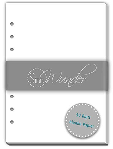SinnWunder® 50 Blatt Din A5 (14,8 x 21 cm) Premium Notiz-Papier blanko - Für 6-Ringplaner