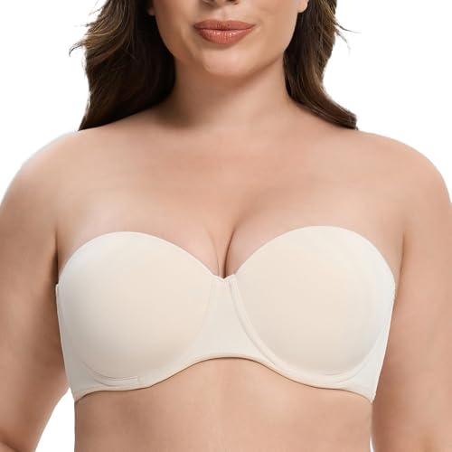 MELENECA - Sujetador sin Tirantes Tallas Grandes Push Up de Silicona para Mujer Beige 105H