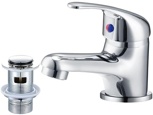 WasserRhythm Bathroom Sink Taps with Pop up Waste Mono Basin Taps Single Lever Chrome Hot and Cold Mixer Tap