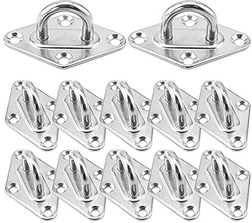 Plaque Oeillet Acier Inoxydable M5 (12Pcs),Crochets métalliques en forme de U pour le mur et le plafond,Pour suspendre des équipements tels que des chaises à bascule, des hamacs et des parapluies.