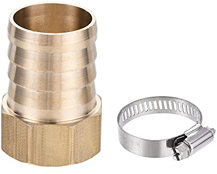 sourcing map Brass Barb Hose Fitting Connector Adapter 32mm Barbed x G1 Female Pipe with Stainless Steel Hose Clamp
