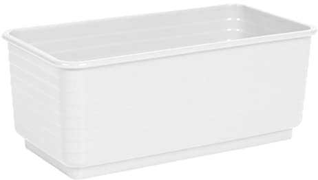 Acan Fioriera rettangolare bianca in plastica, 10 x 24,7 x 13 cm, vaso per piante e fiori, per uso interno o esterno, balcone, terrazza, casa